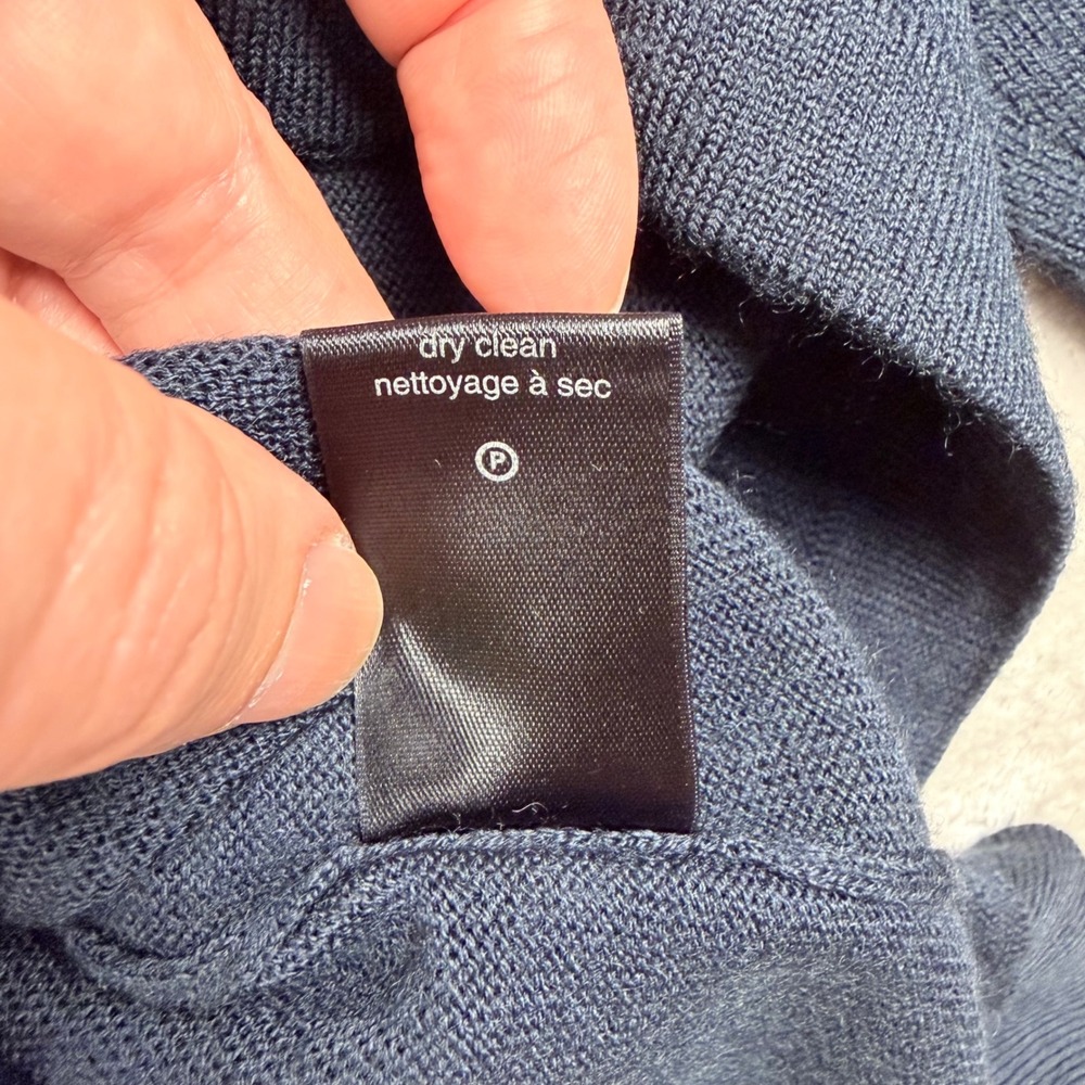 John Varvatos Luxe Sweater Men's Size L Shawl Collar Knit Blue Merino Blend - Picture 8 of 8